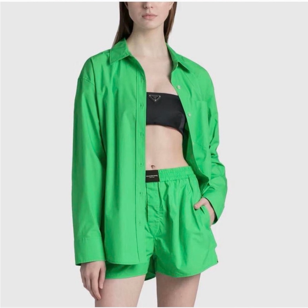 🆕 $759 Alexander Wang Boyfriend Shirt and Boxer Shorts in Neon Kelly Green